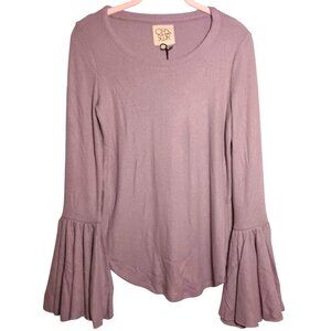 NEW Chaser‎ Ribbed Pullover Top Long Bell Sleeves in Heliotrope/Light Mauve, S
